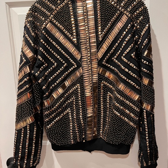 Peace & Love Black and Gold Sequins Bomber Jacket - Picture 5 of 7